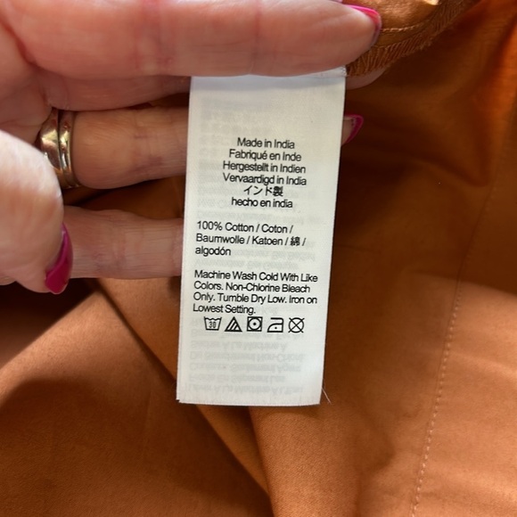 J Crew Tie sleeve button front cotton poplin top Orange Fall Relaxed Sz M NEW - Picture 10 of 13